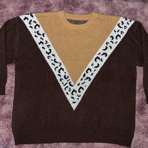 NWOT - Brown and Tan Sweater with Leopard Print